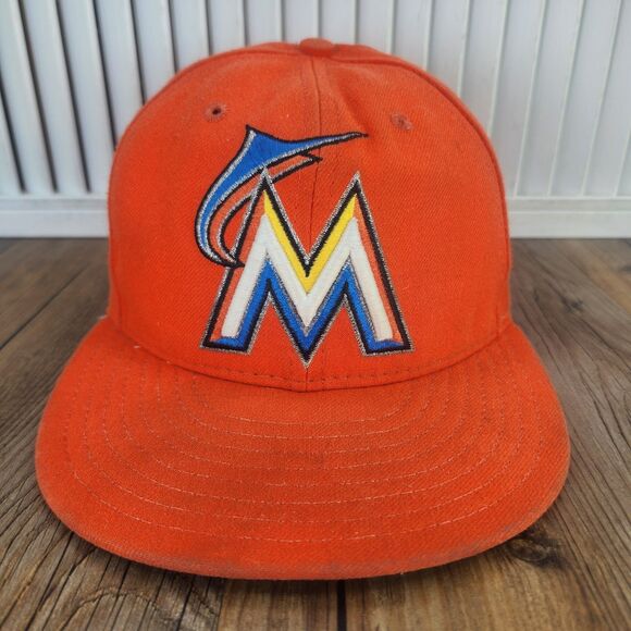 Miami Marlins New Era 59fifty Fitted Sz 7 1/8 Hat Cap Orange Baseball On-Field - Picture 2 of 11